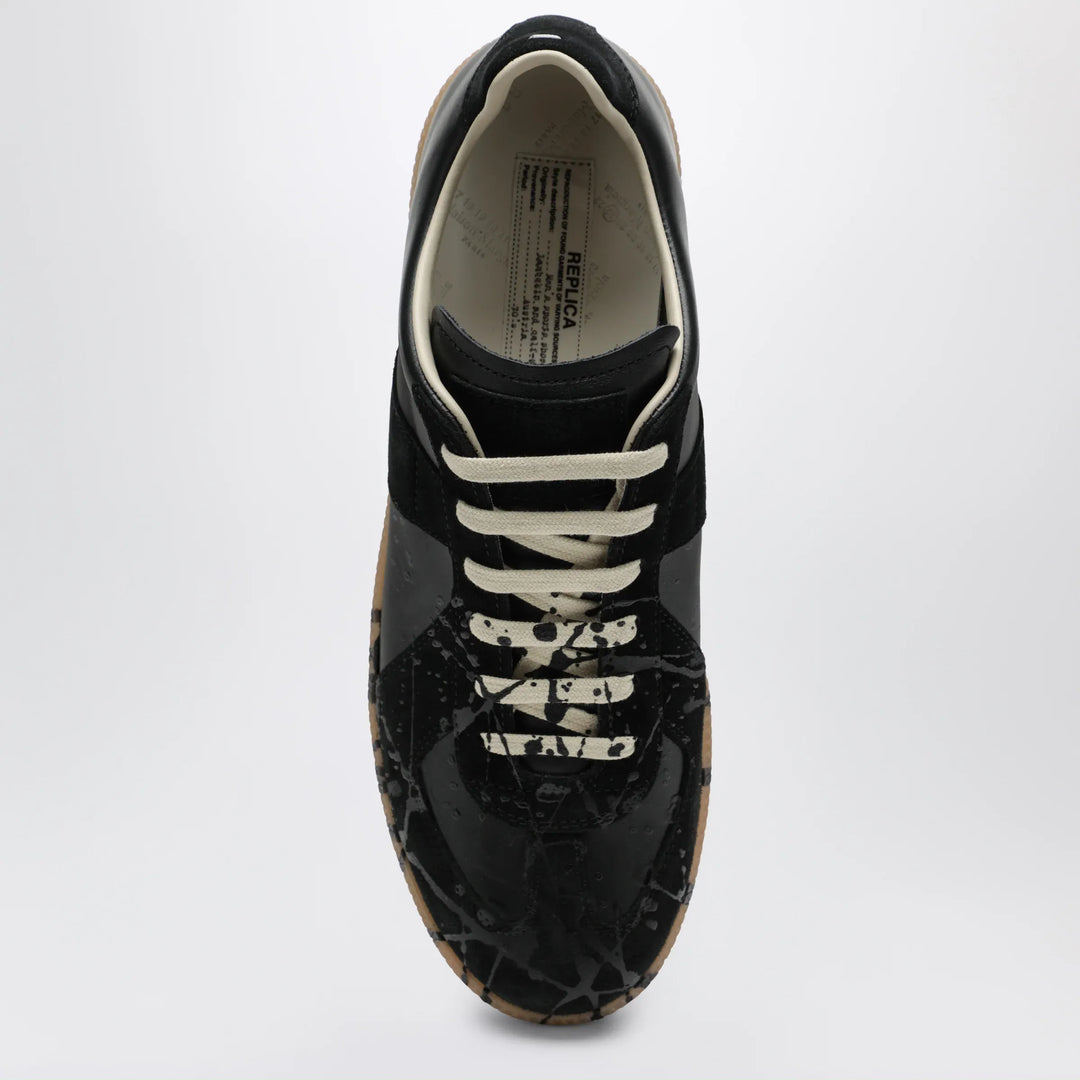 Maison Margiela - Replica paint-splattered calfskin and suede sneakers, black Brand