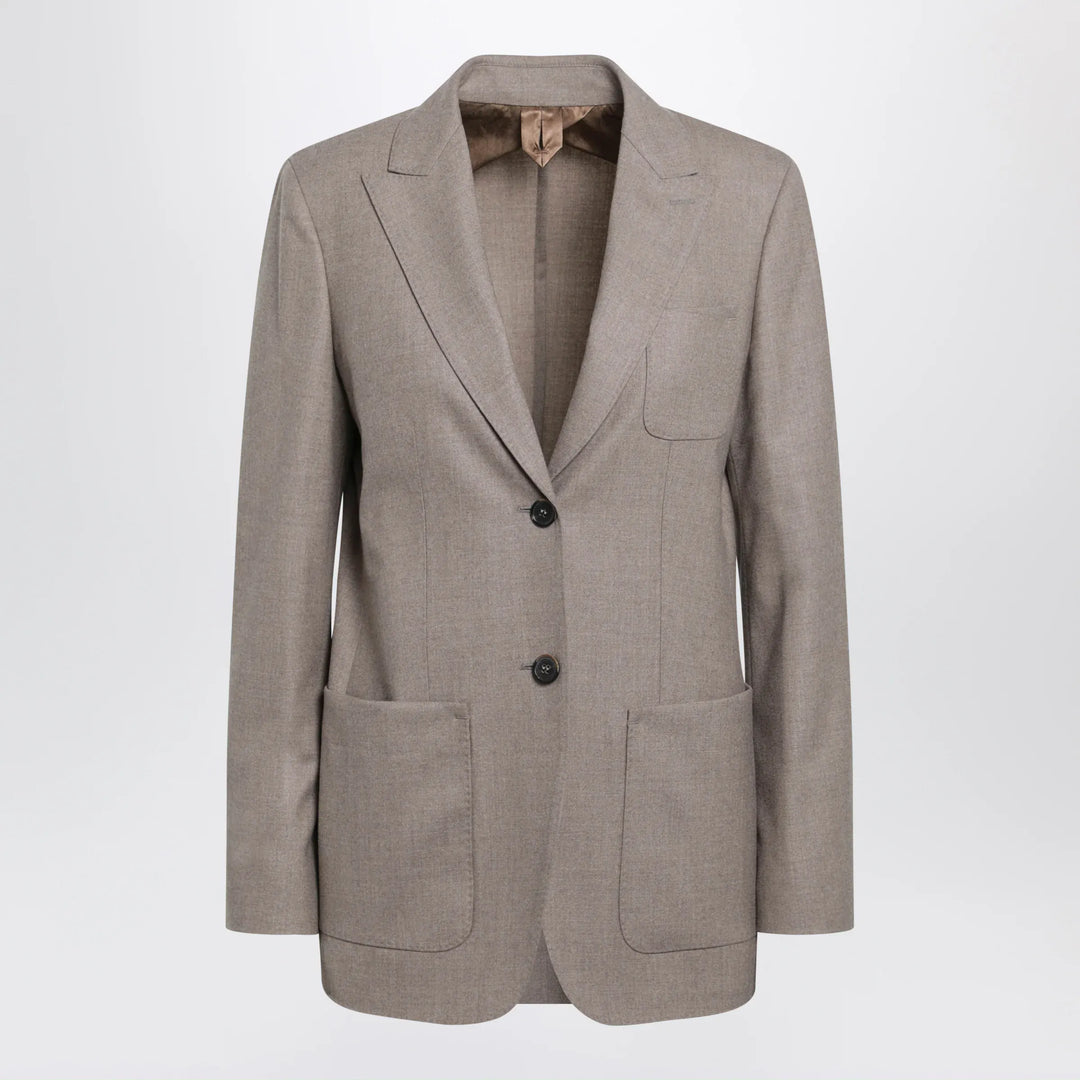 Max Mara - Single-Breasted Jacket in Dark Khaki Cashmere Foulé Brand 40  IT