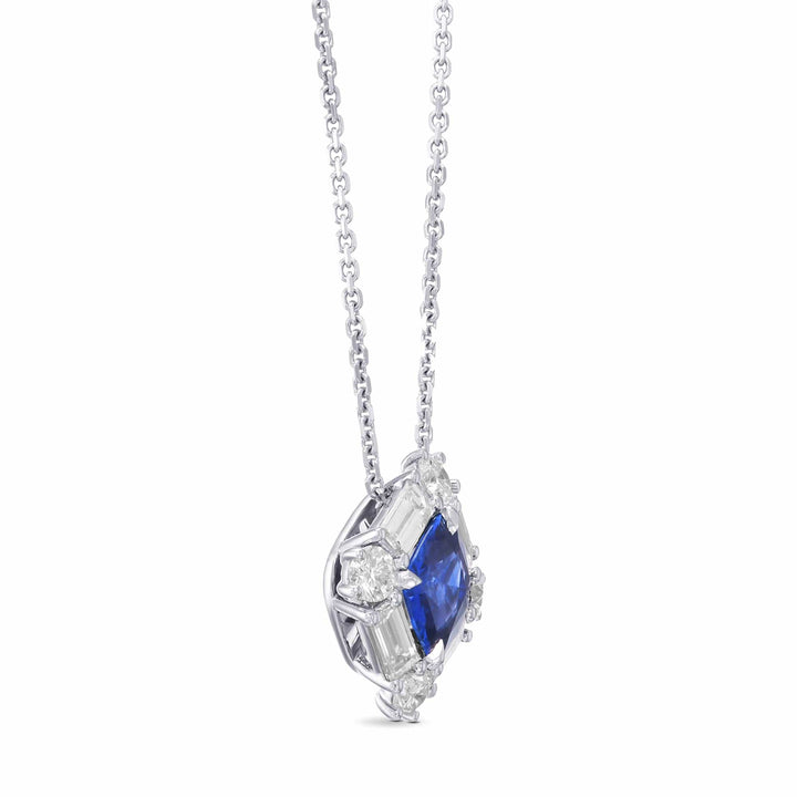 LEIBISH 0.92ct Cushion Blue Sapphire &amp; Baguette Diamond Pendant Brand Necklace