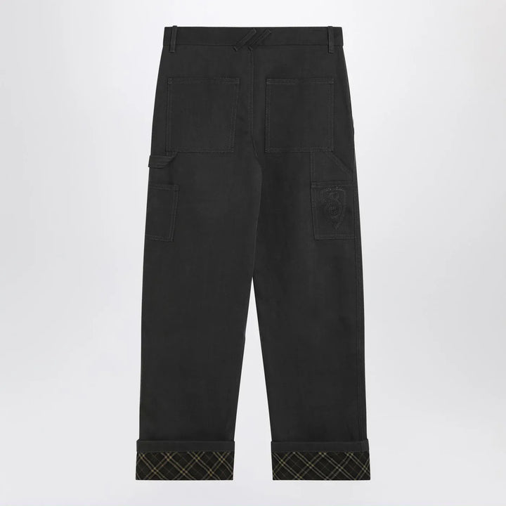Burberry - Black trousers with Check pattern lapels Brand Pants 46 IT
