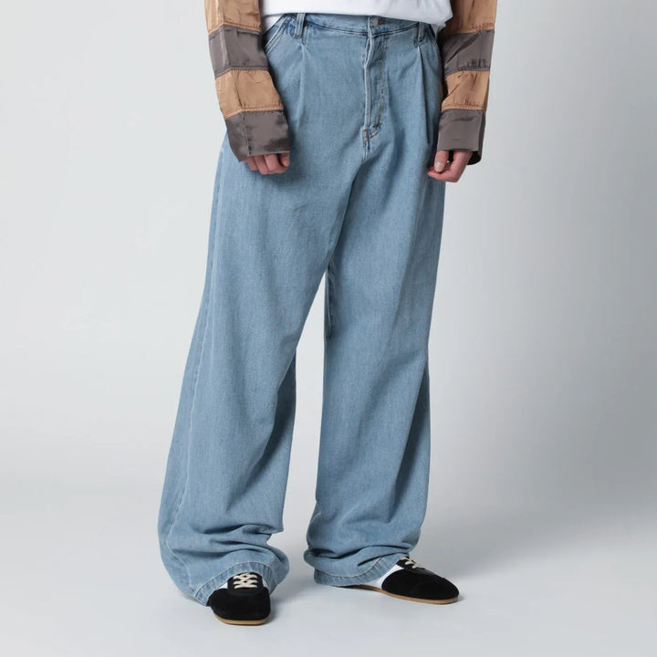 Dries Van Noten - Light blue wide-leg jeans with pleats Brand Pants