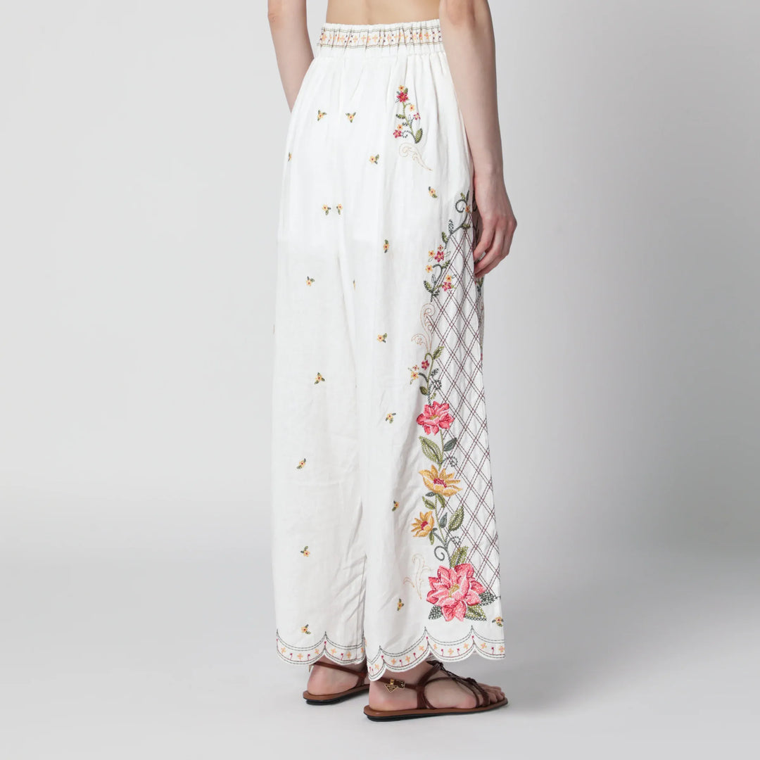 FARM Rio - Linen-blend trousers with floral embroidery Brand Pants