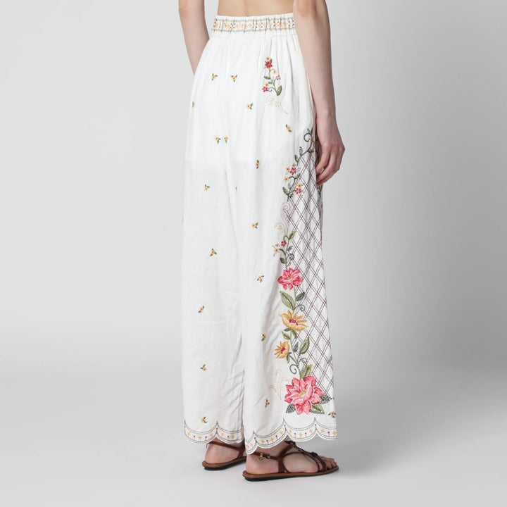 FARM Rio - Linen-blend trousers with floral embroidery Brand Pants