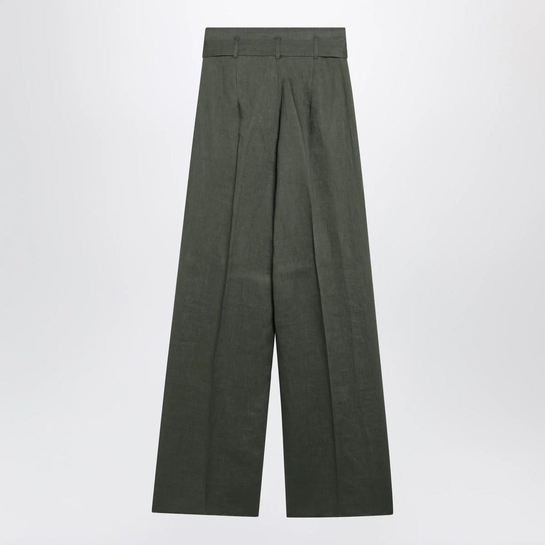 Max Mara Studio - High-waist wide-leg washed linen pants, khaki green Brand Pants