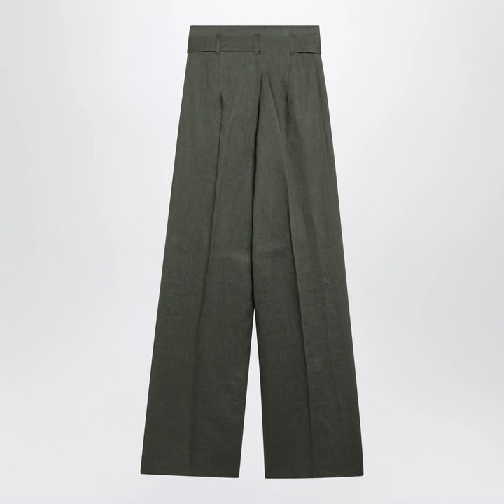 Max Mara Studio - High-waist wide-leg washed linen pants, khaki green Brand Pants