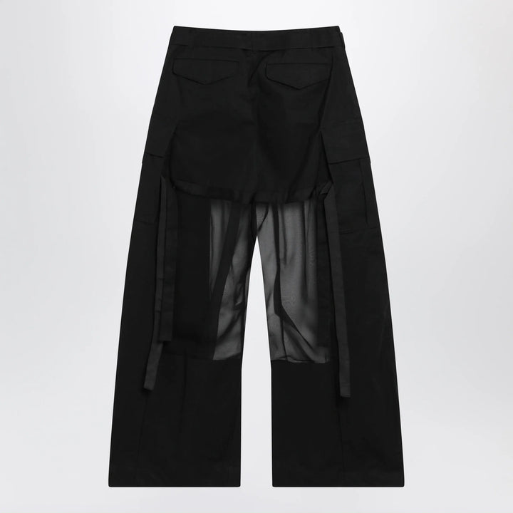Sacai - Black cargo trousers with semi-sheer insert Brand Pants