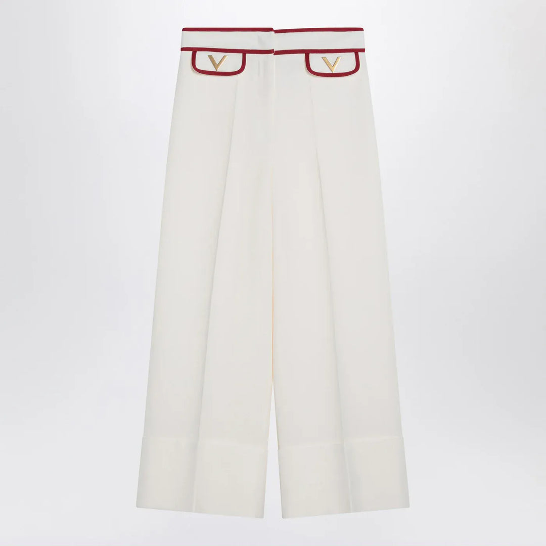 Valentino - Ivory trousers with Gold V Brand Pants 42  IT