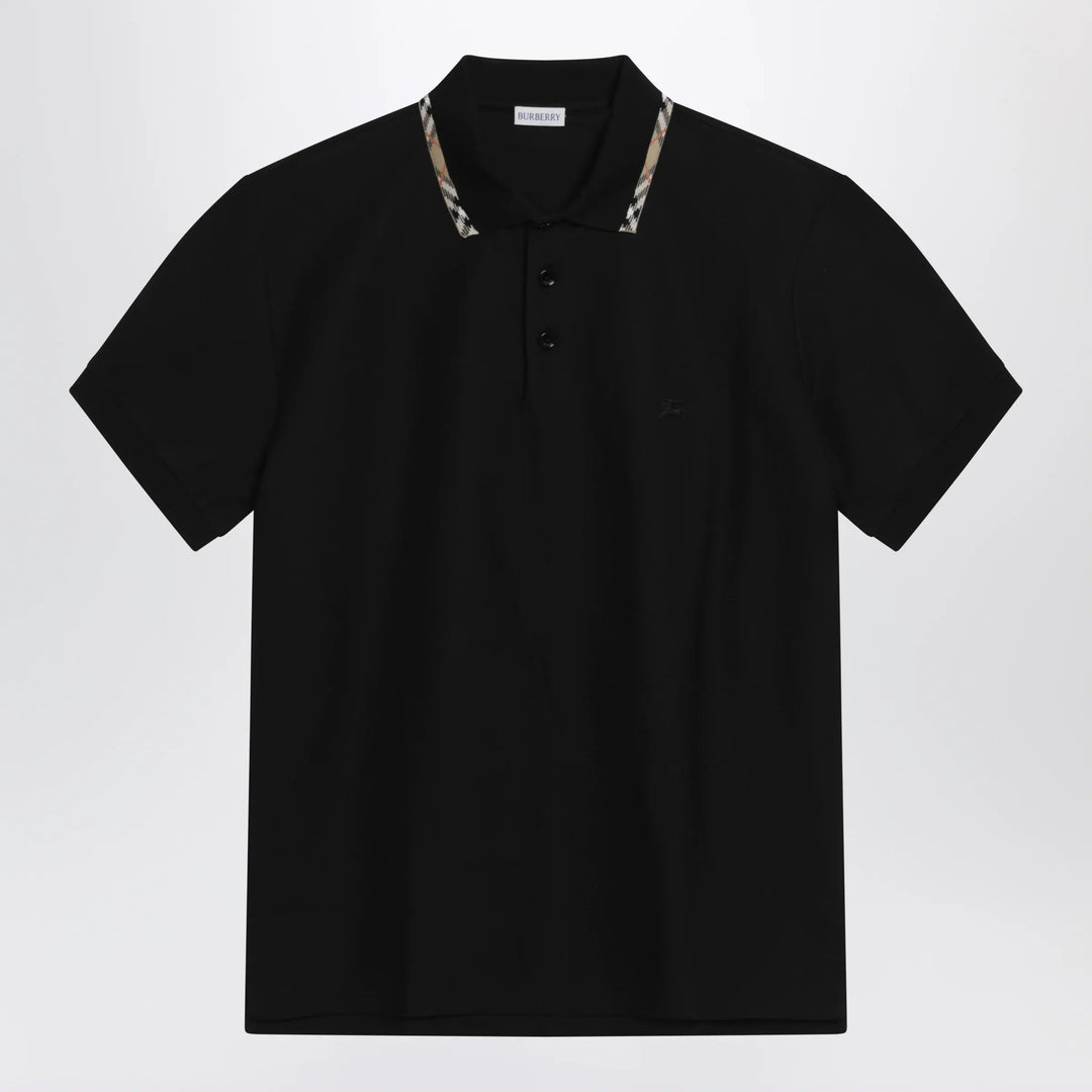 Burberry - Black cotton polo with Check detail by Burberry Brand Polo S