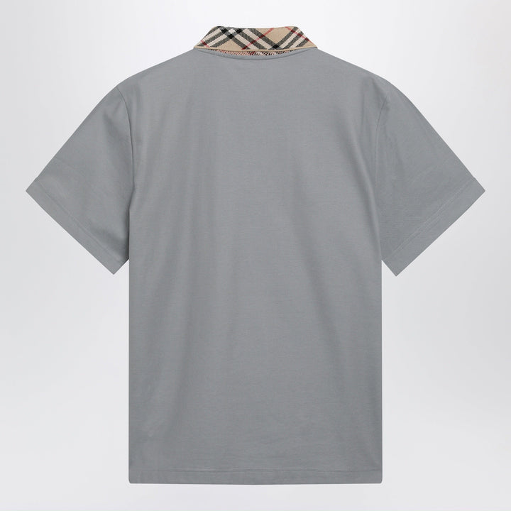 Burberry - Grey cotton polo with Check collar Brand Polo
