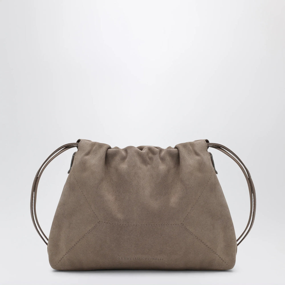 Brunello Cucinelli - BC Duo Pouch brown suede bag with monile detail Brand Pouch Bag TU