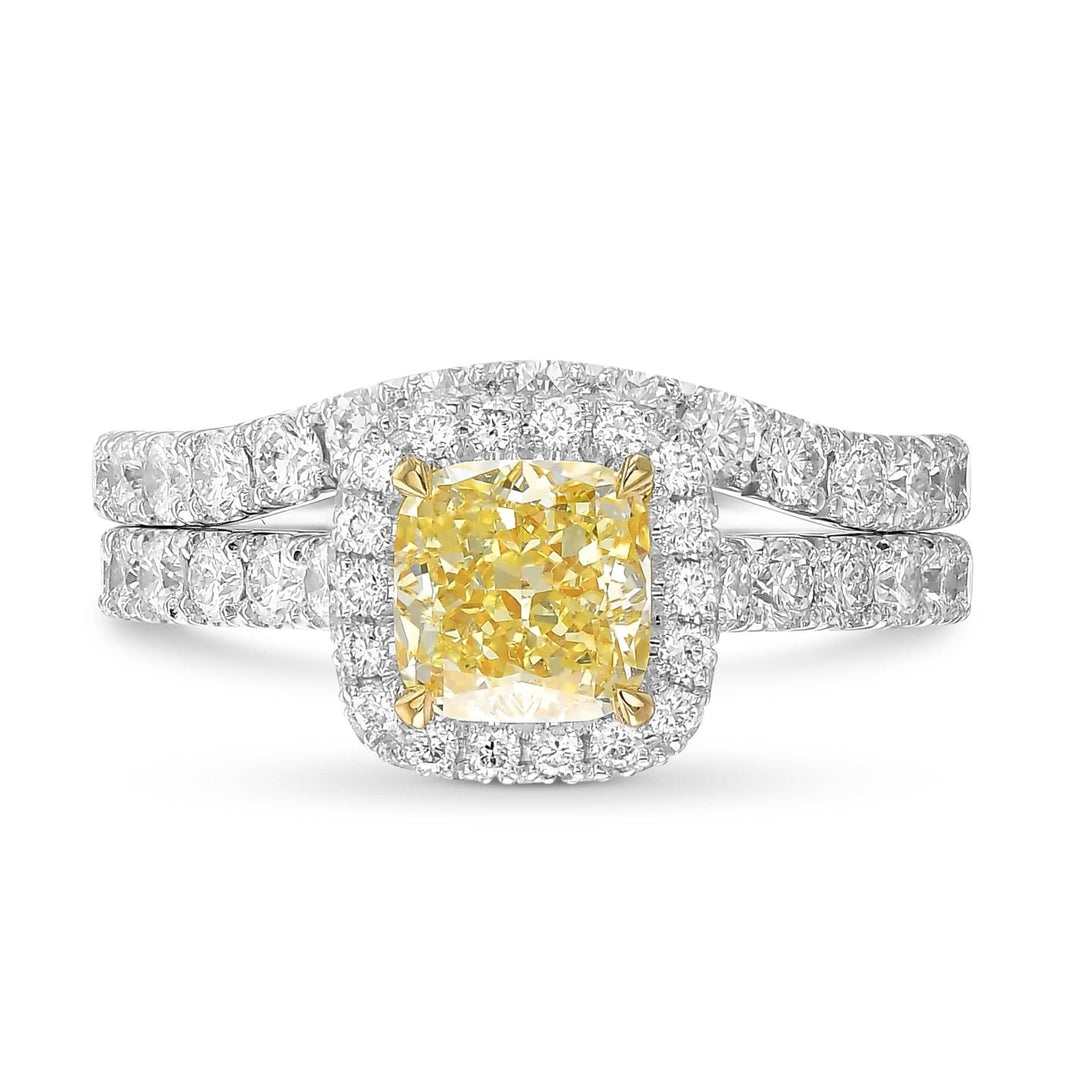 Fancy Light Yellow Cushion Halo Diamond Ring Set Brand Ring