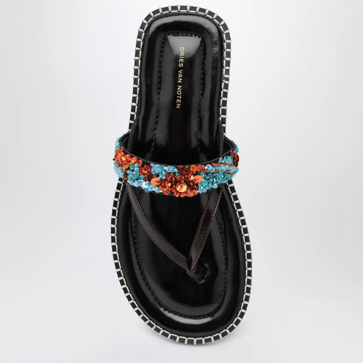 Dries Van Noten - Black thong slip-on sandals with sequins Brand Sandals