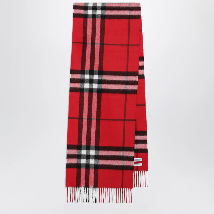Burberry - Check cashmere scarf with fringes in Post Red Brand Scarves &amp; Shawls U
