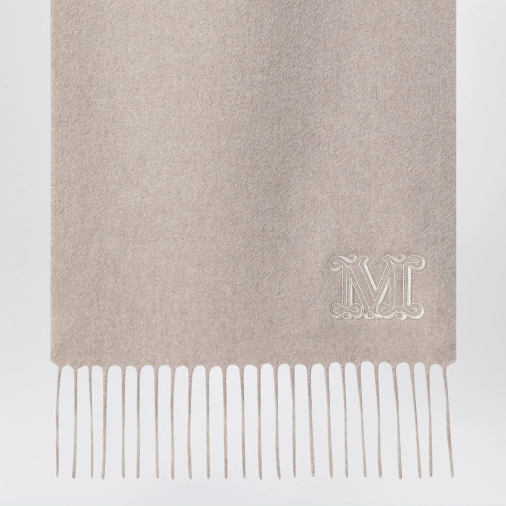 Max Mara - Sand-colored cashmere scarf with embroidered logo Brand Scarves & Shawls U