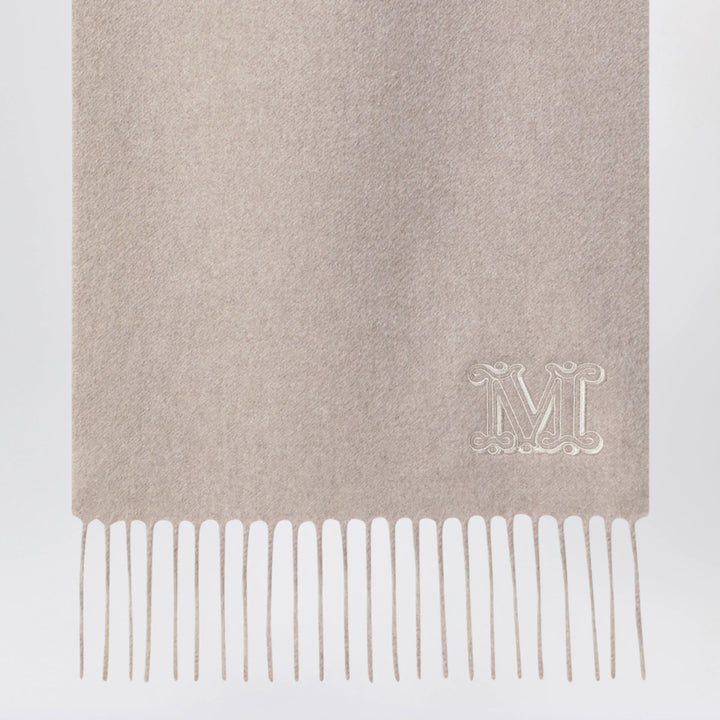 Max Mara - Sand-colored cashmere scarf with embroidered logo Brand Scarves &amp; Shawls U