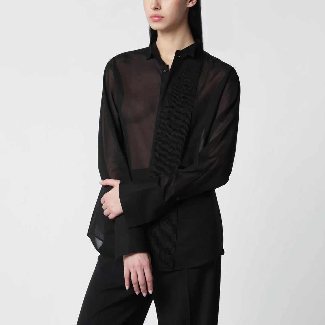 6397 - Black micro-pleated shirt Brand Shirts &amp; Tops XS