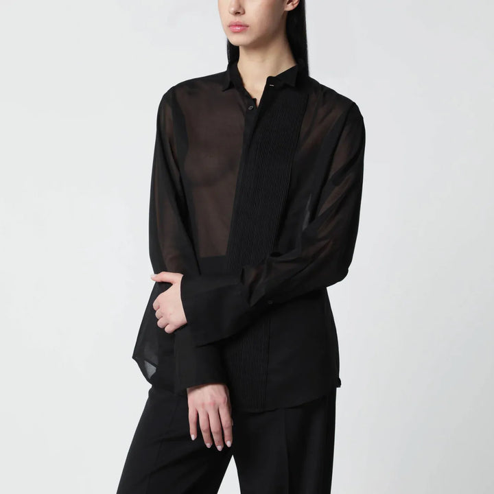 6397 - Black micro-pleated shirt Brand Shirts &amp; Tops XS