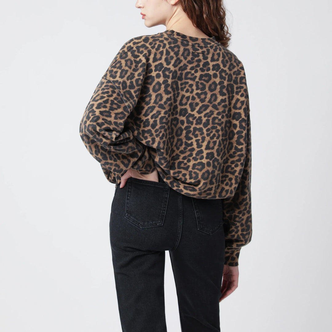ANINE BING - Miles Oversized Sweatshirt With Leopard Print Brand Shirts &amp; Tops