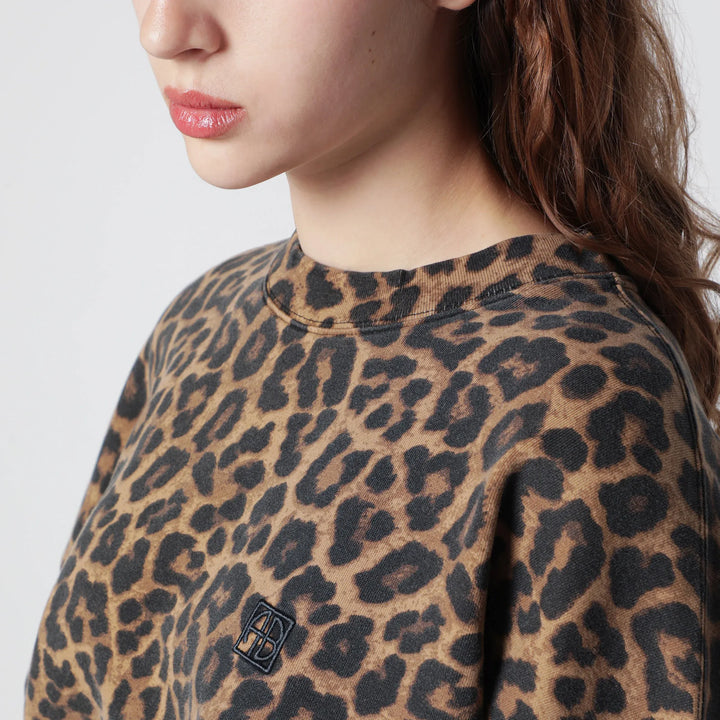 ANINE BING - Miles Oversized Sweatshirt With Leopard Print Brand Shirts &amp; Tops