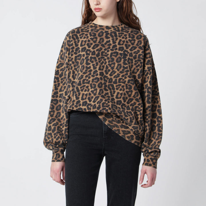 ANINE BING - Miles Oversized Sweatshirt With Leopard Print Brand Shirts &amp; Tops S