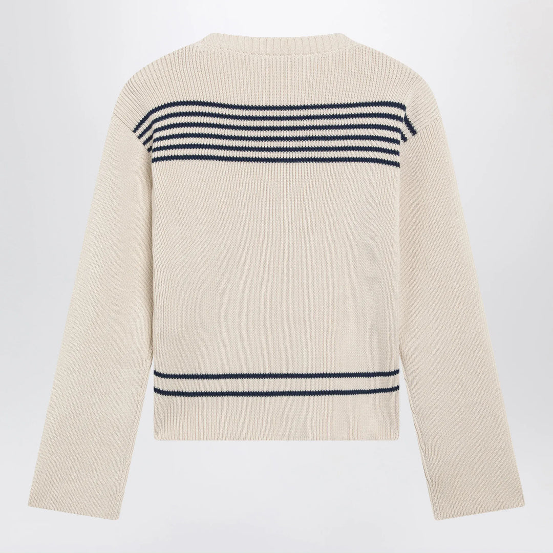 Balenciaga - Boat-neck ribbed cotton sweater in navy/white Brand Shirts &amp; Tops