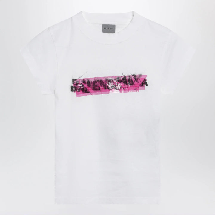 Balenciaga - Messy Spray T-shirt with cut-out back in white cotton Brand Shirts &amp; Tops S