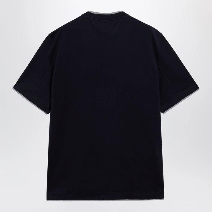 Brunello Cucinelli - Crew-neck cotton jersey T-shirt with faux layering, cobalt Brand Shirts &amp; Tops