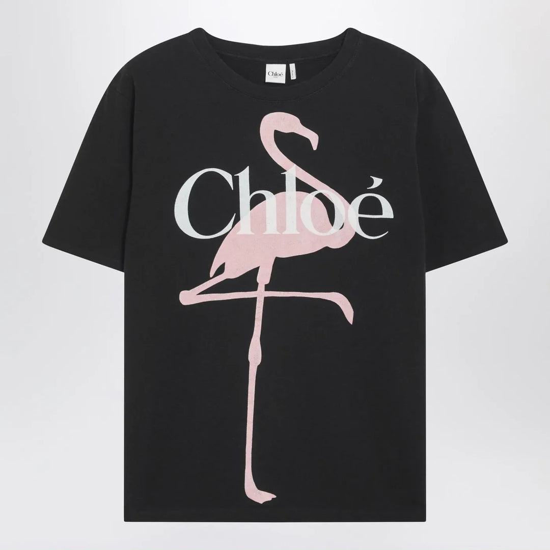 Chloé - Black baby-fit T-shirt with logo and flamingo print Brand Shirts &amp; Tops XS