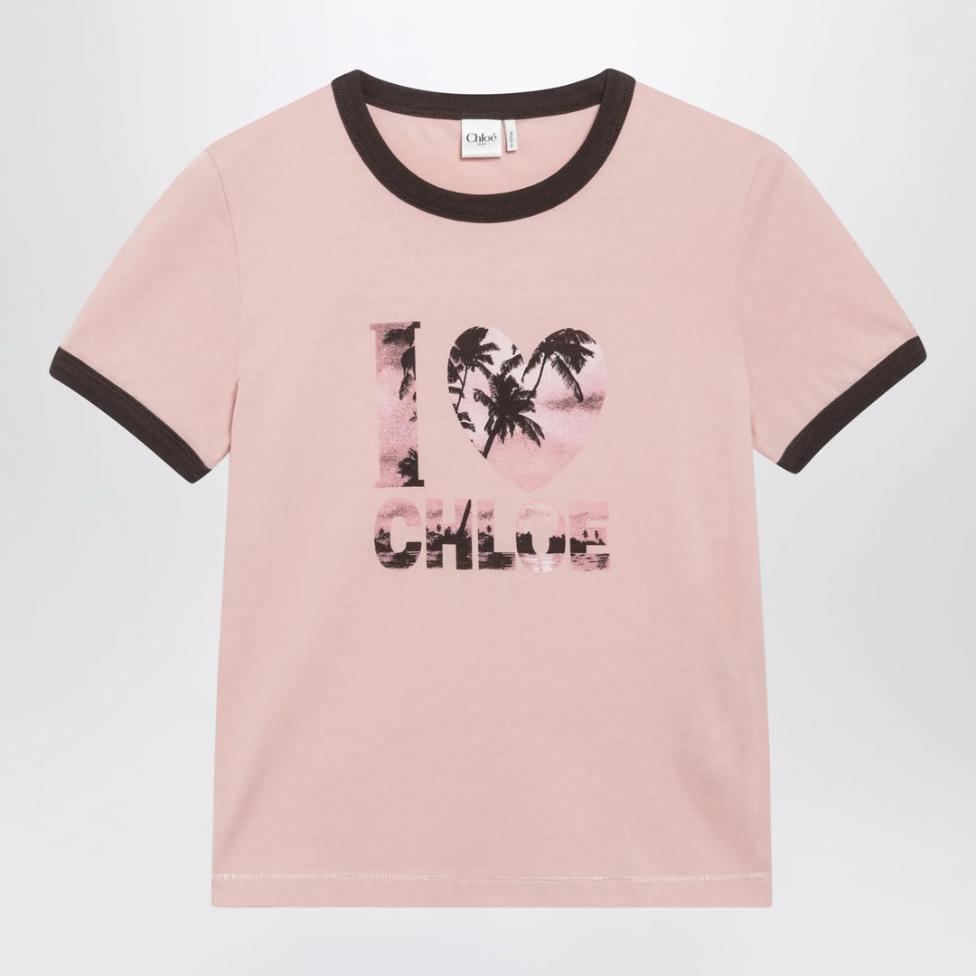 Chloé - Pink Cotton T-Shirt with Logo Print Brand Shirts &amp; Tops S