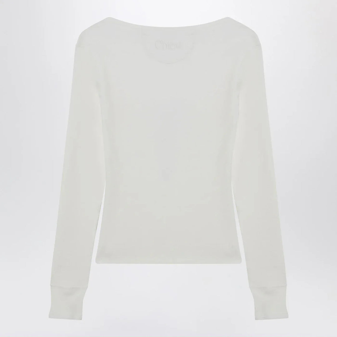 Chloé - White Henley cotton jersey top Brand Shirts &amp; Tops