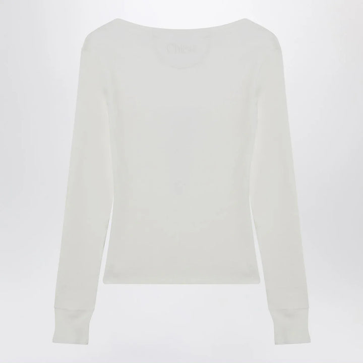 Chloé - White Henley cotton jersey top Brand Shirts &amp; Tops