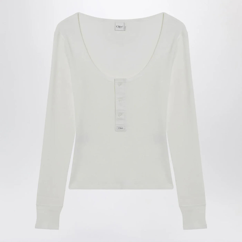 Chloé - White Henley cotton jersey top Brand Shirts & Tops M