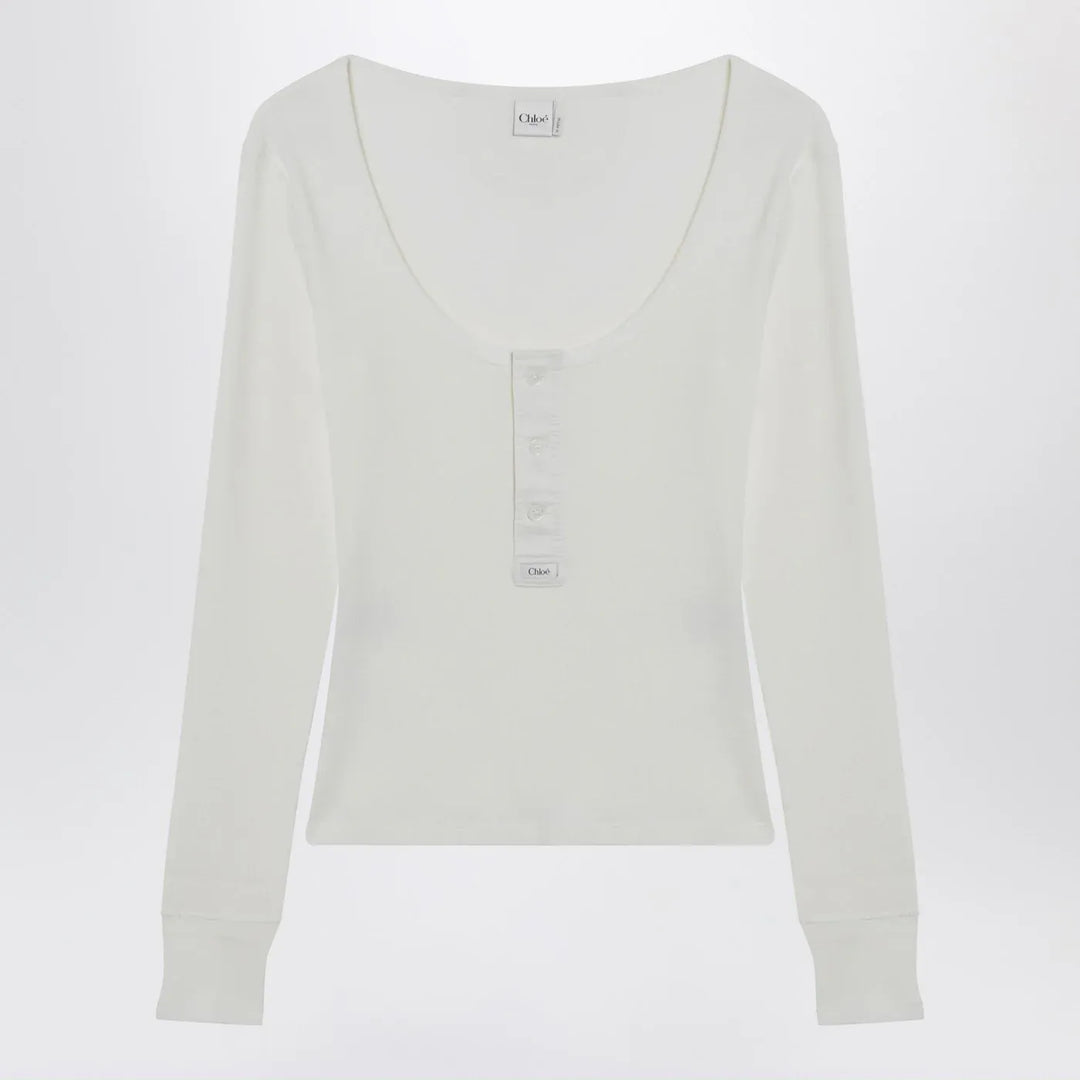 Chloé - White Henley cotton jersey top Brand Shirts &amp; Tops M