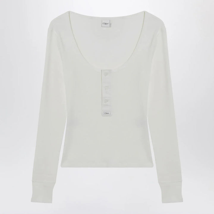 Chloé - White Henley cotton jersey top Brand Shirts &amp; Tops M