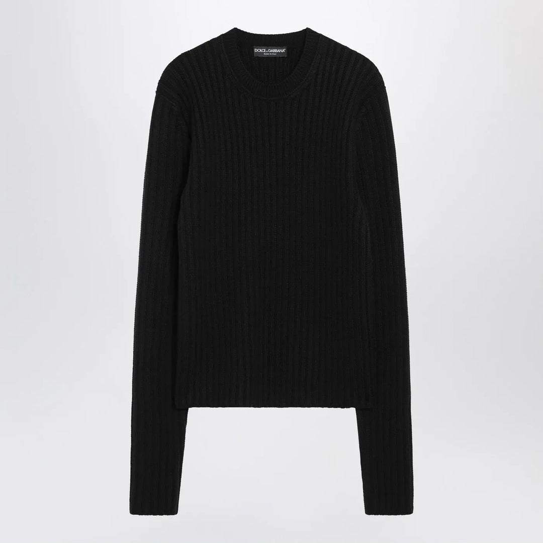 Dolce&amp;Gabbana - Black ribbed wool sweater Brand Shirts &amp; Tops 46 IT