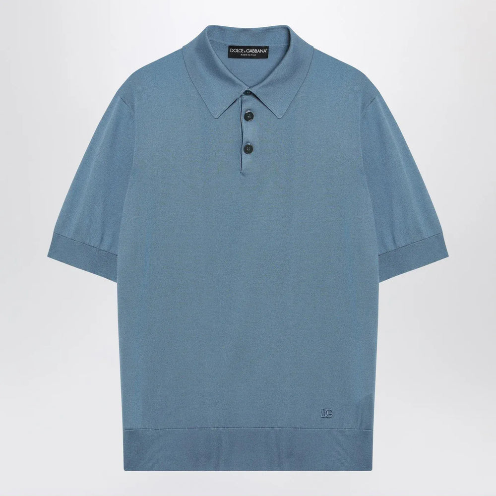 Dolce&Gabbana - Light blue silk polo shirt Brand Shirts & Tops 48 IT