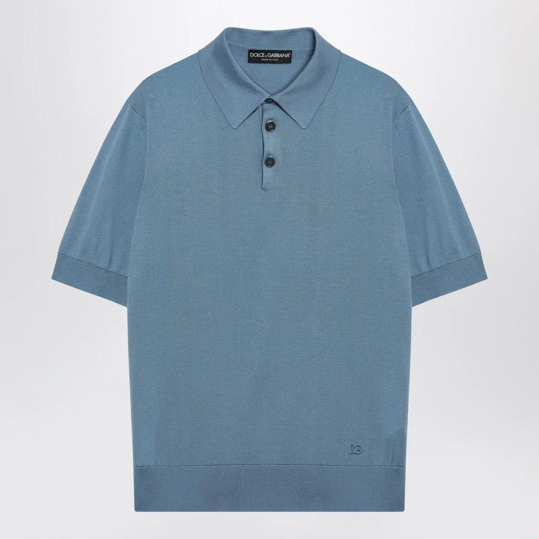 Dolce&amp;Gabbana - Light blue silk polo shirt Brand Shirts &amp; Tops 48 IT