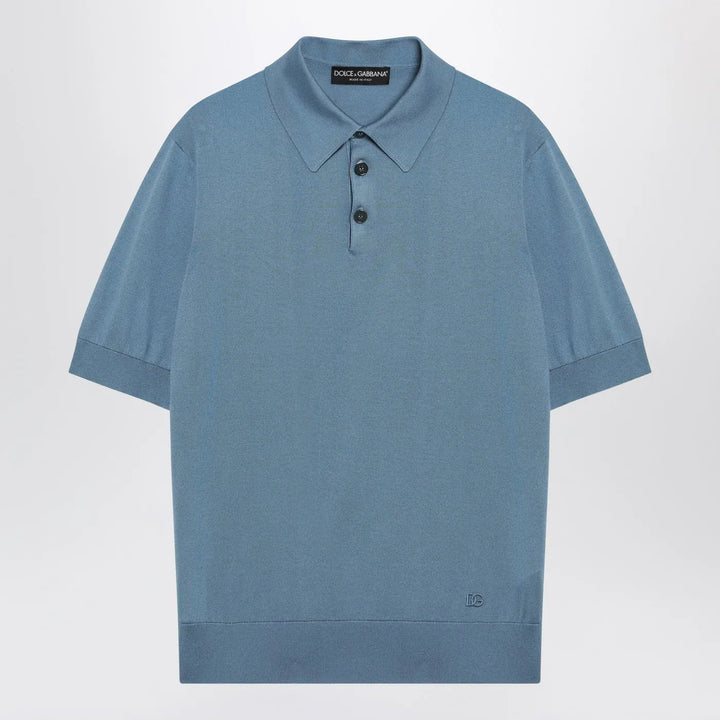 Dolce&amp;Gabbana - Light blue silk polo shirt Brand Shirts &amp; Tops 48 IT