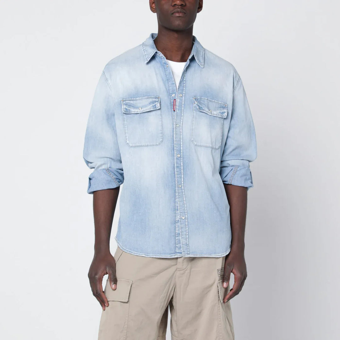 Dsquared2 - Light blue washed denim shirt Brand Shirts &amp; Tops 52 IT