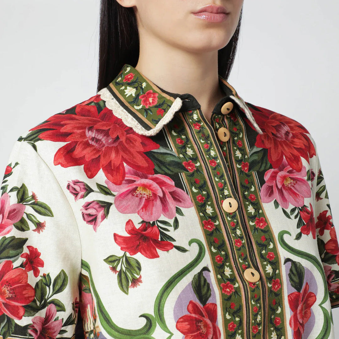 FARM Rio - Linen-blend shirt with floral print Brand Shirts &amp; Tops