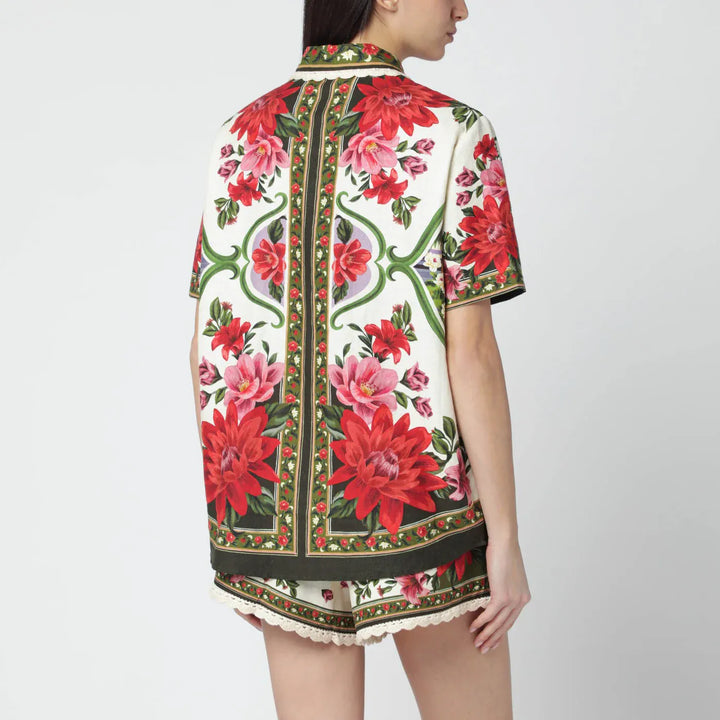 FARM Rio - Linen-blend shirt with floral print Brand Shirts &amp; Tops