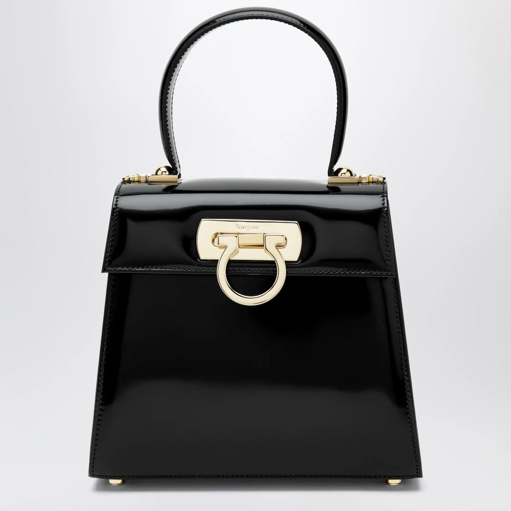 Ferragamo - Small black leather top-handle bag with Gancini closure Brand Shirts & Tops TU