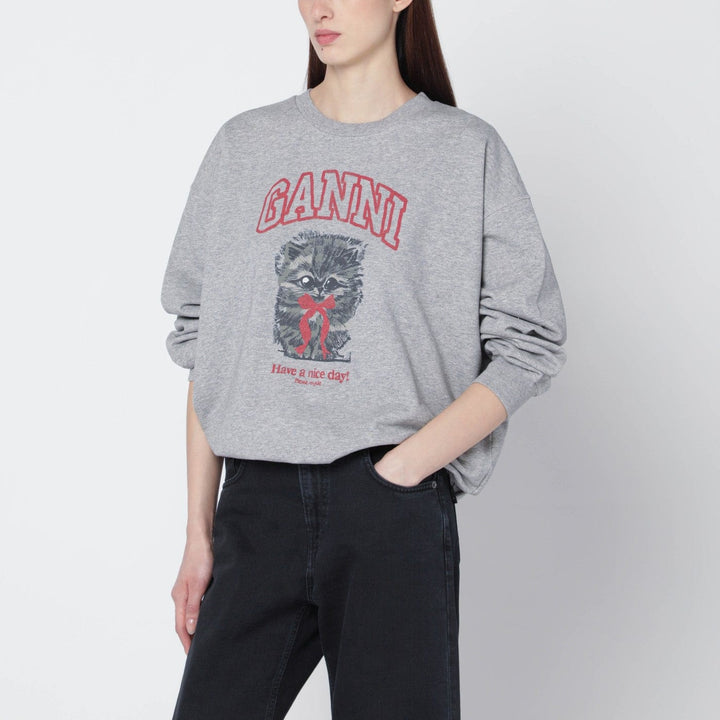 Shirts &amp; Tops GANNI - Grey Kitty sweatshirt with logo print Brand