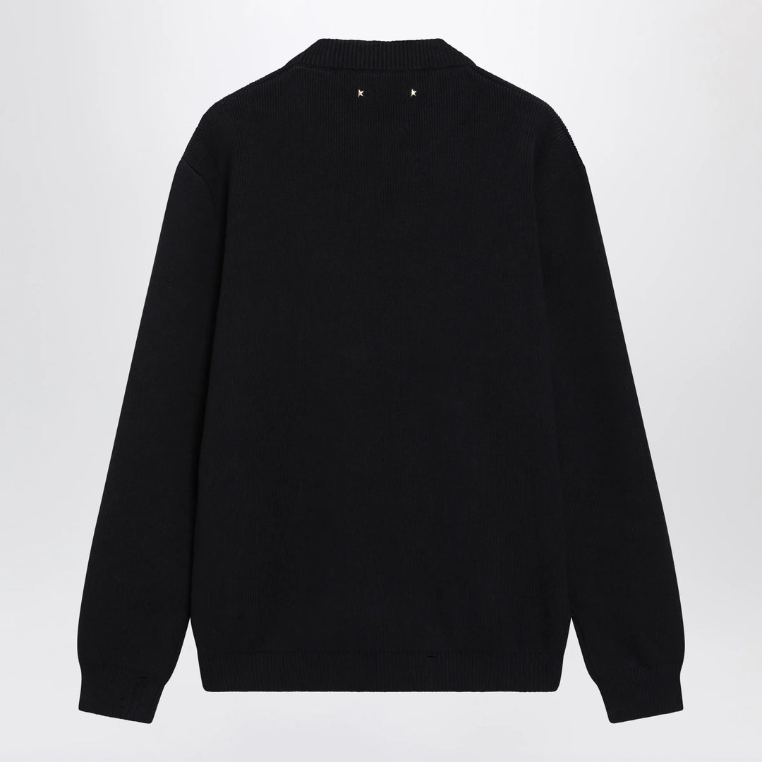 Golden Goose - Dark Blue Cotton-Blend Sweater with Distressed Effect Brand Shirts &amp; Tops