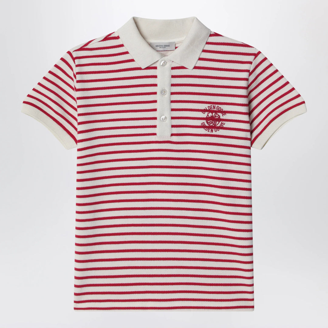 Golden Goose - White/red striped polo shirt with logo embroidery Brand Shirts &amp; Tops 6Y