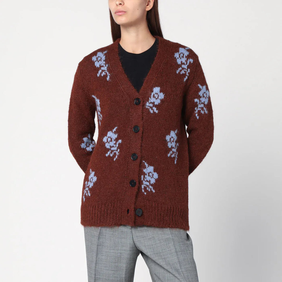 Jil Sander - Brown cardigan with floral inlay Brand Shirts &amp; Tops XS