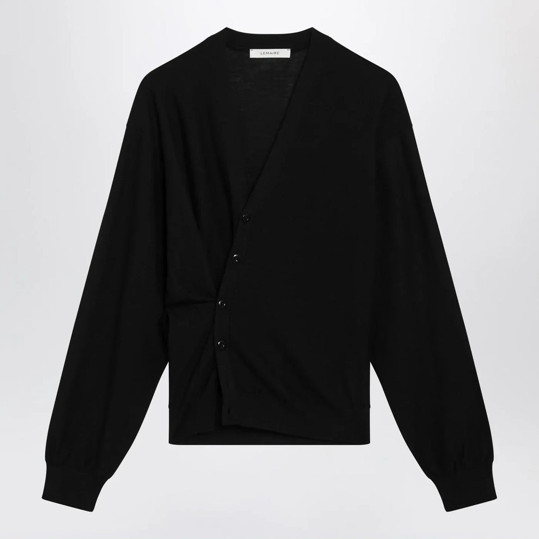 LEMAIRE - Black asymmetric wool-blend cardigan Brand Shirts &amp; Tops S