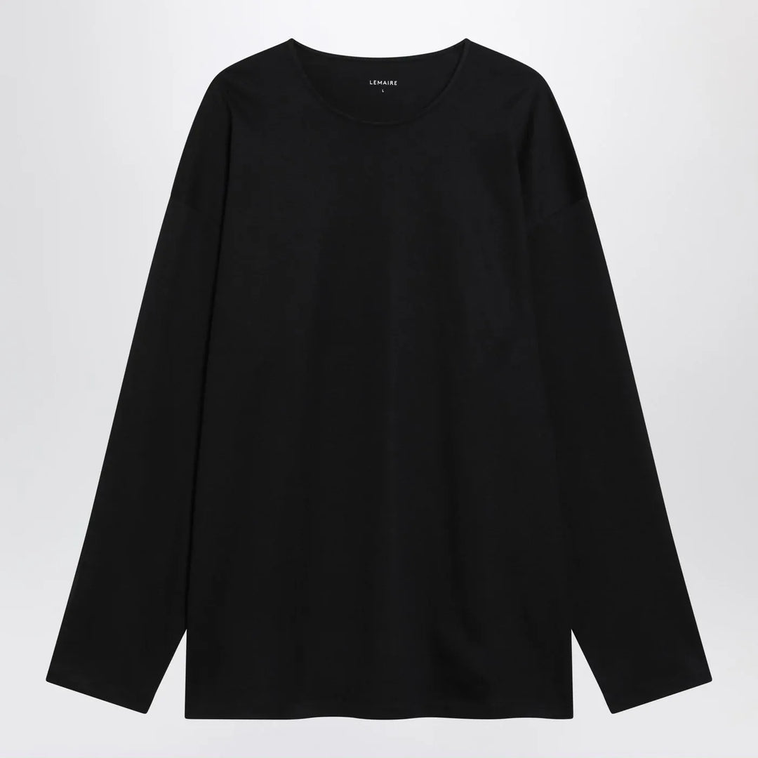 LEMAIRE - Black cotton and silk interlock T-shirt Brand Shirts &amp; Tops S