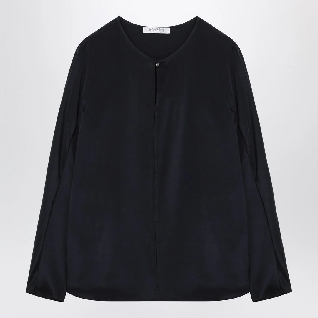 Max Mara - Midnight blue silk-blend blouse Brand Shirts &amp; Tops 40  IT