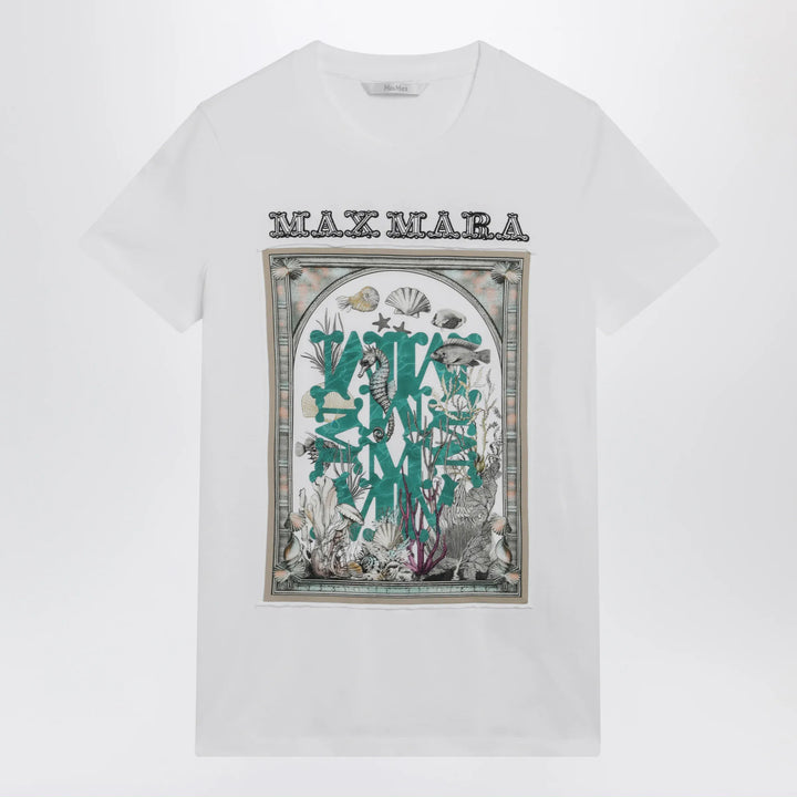 Max Mara - Optical white cotton jersey T-shirt with front print Brand Shirts &amp; Tops XS